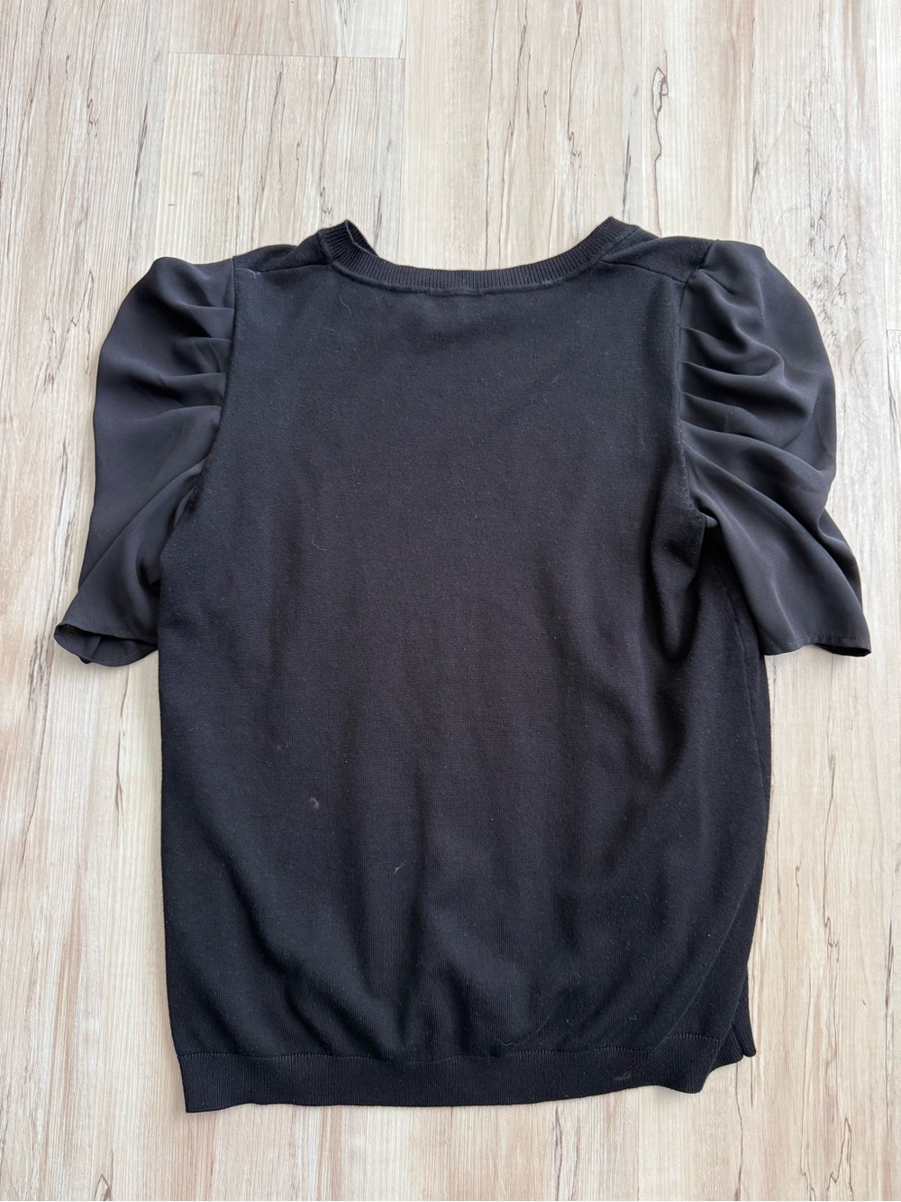 Adrianna Papell Black Puff Sleeve Knit Top Blouse Size L - Picture 3 of 5